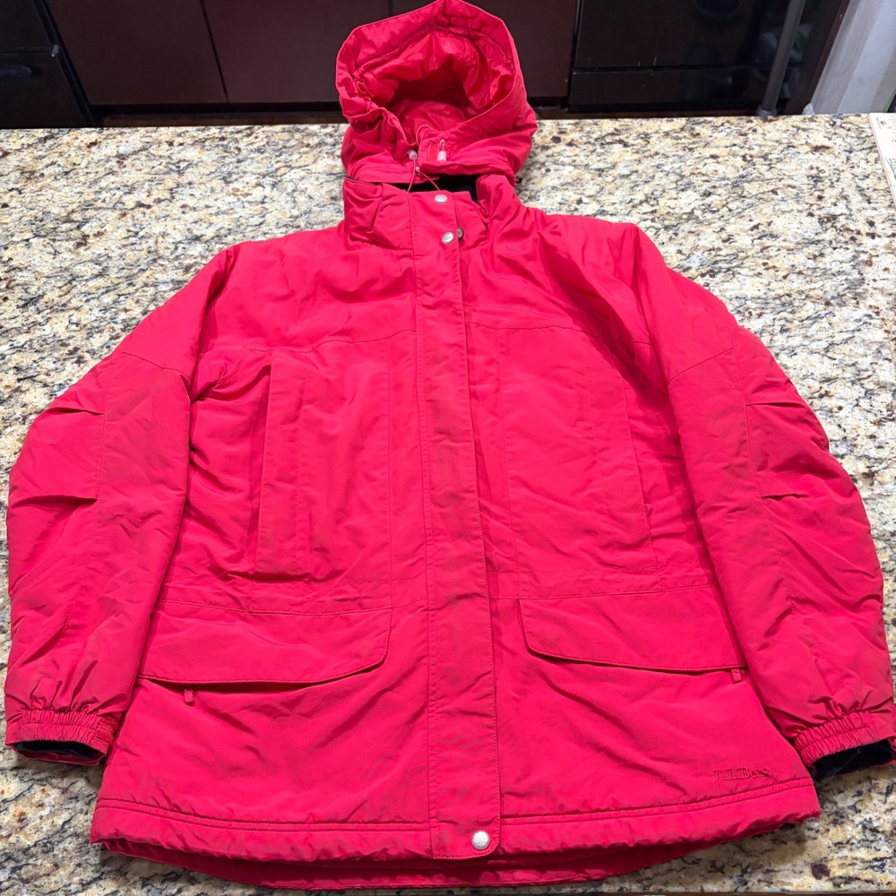 LL Bean Wildcat Ski Jacket Womens Large Red Insulated Hooded Parka ws